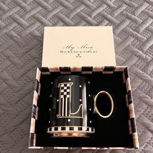 MacKenzie-Childs Monogrammed Black and Gold Mug